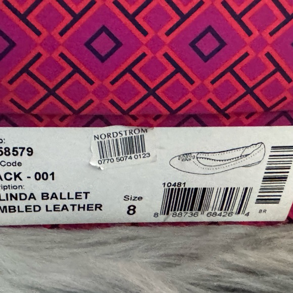 TORY BURCH 8M Melinda Ballet Flats Black Tumbled Leather Gold Logo Womens Shoes - Picture 9 of 9